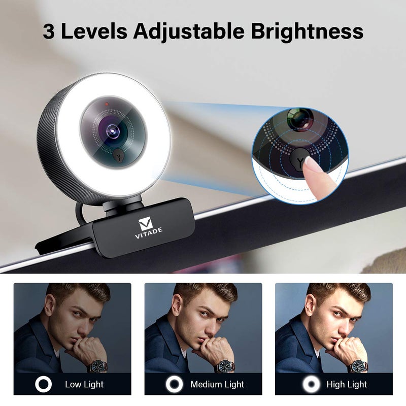 VITADE Streaming Webcam 1080P, 960A HD Web Camera USB Web Cam for Gaming Conferencing Video Chatting Mac Windows Desktop Computer Laptop Wide Angle Webcam with Ring Light & Microphone & Tripod - Image 3